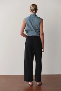 The Eco Terry Stripe Crop Pant - Jet