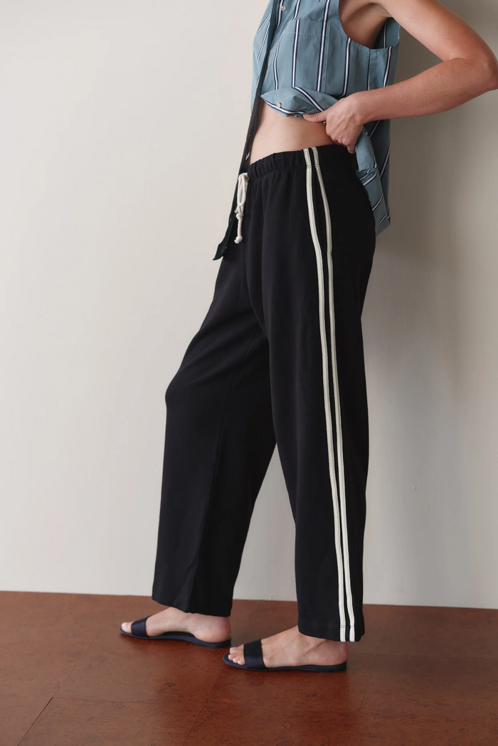 The Eco Terry Stripe Crop Pant - Jet