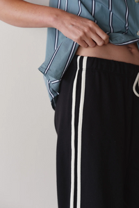 The Eco Terry Stripe Crop Pant - Jet