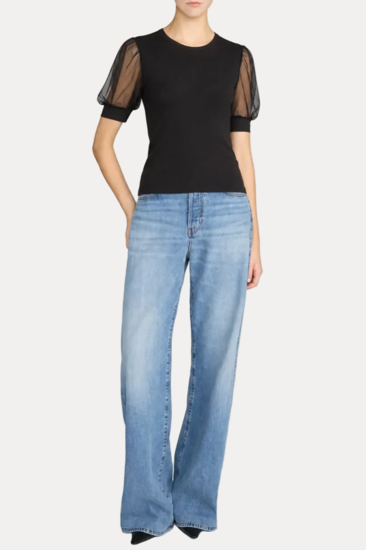 The Tulle Sleeve Top - Black