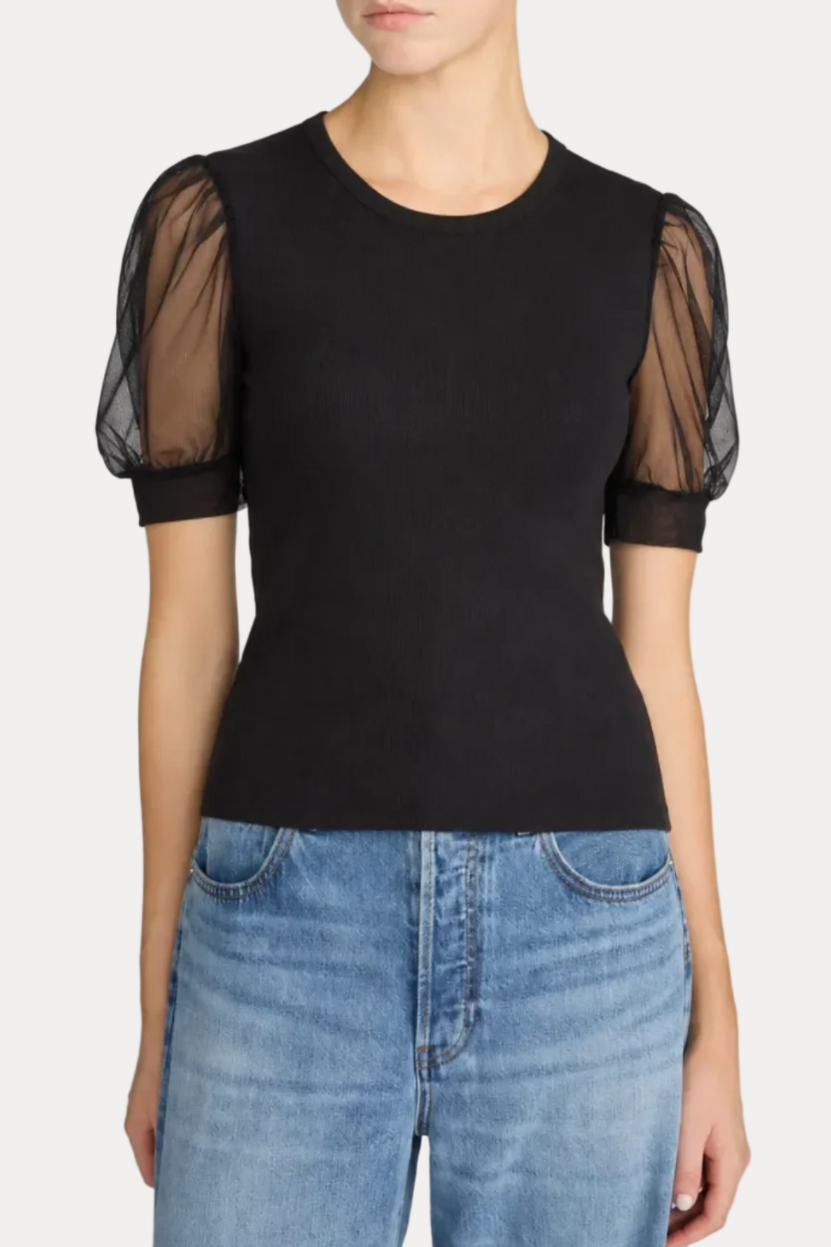 The Tulle Sleeve Top - Black