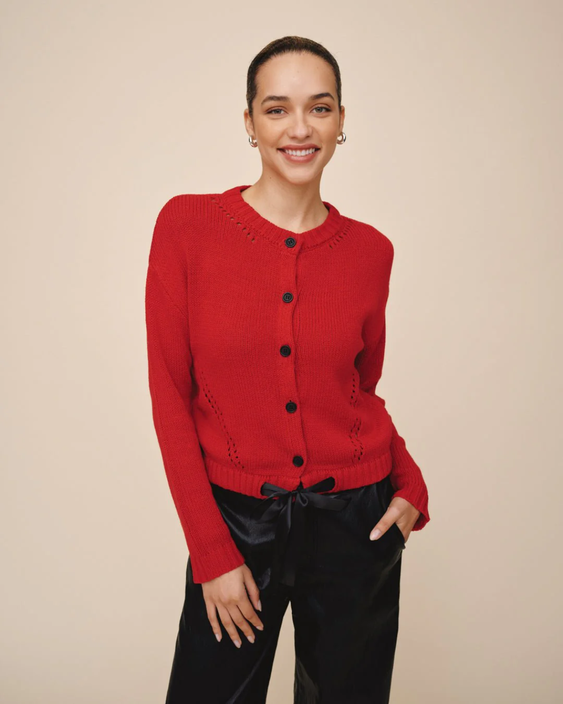 Tie Waist Cardigan - Crimson Cherry