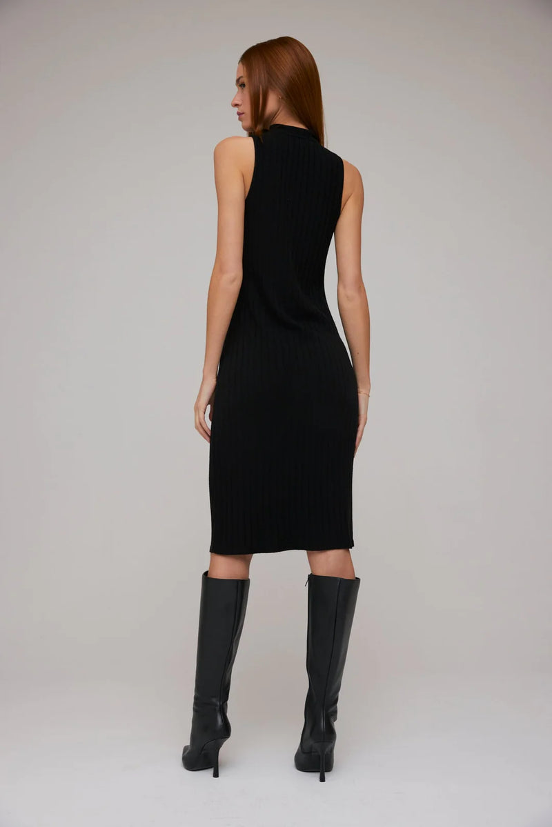 Turtleneck Sleeveless Midi Dress - Black