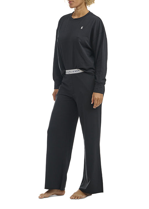 Crew Neck / Wide Leg Pant Set - Polo Black