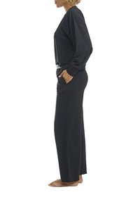 Crew Neck / Wide Leg Pant Set - Polo Black