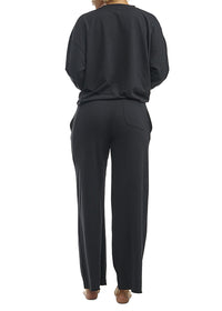 Crew Neck / Wide Leg Pant Set - Polo Black