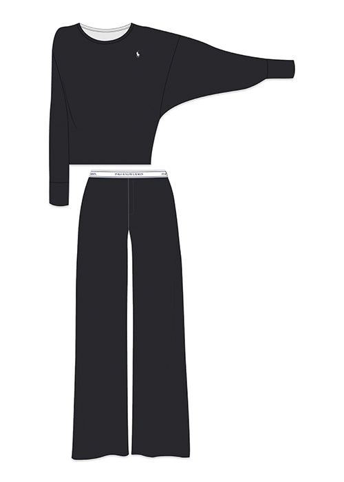 Crew Neck / Wide Leg Pant Set - Polo Black