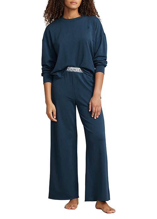 Crew Neck / Wide Leg Pant Set - Navy