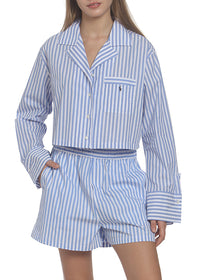 Crop & Boxer PJ Set - White Cloud Beach Blue