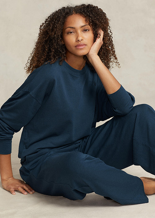 Crew Neck / Wide Leg Pant Set - Navy