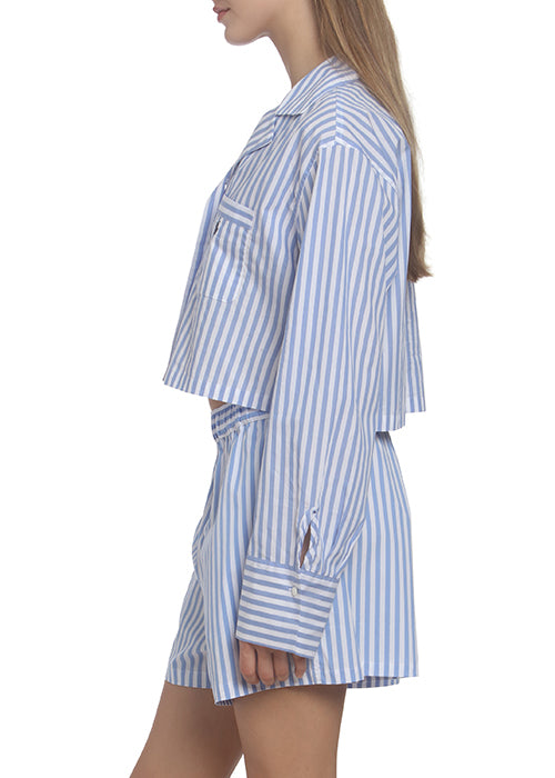 Crop & Boxer PJ Set - White Cloud Beach Blue