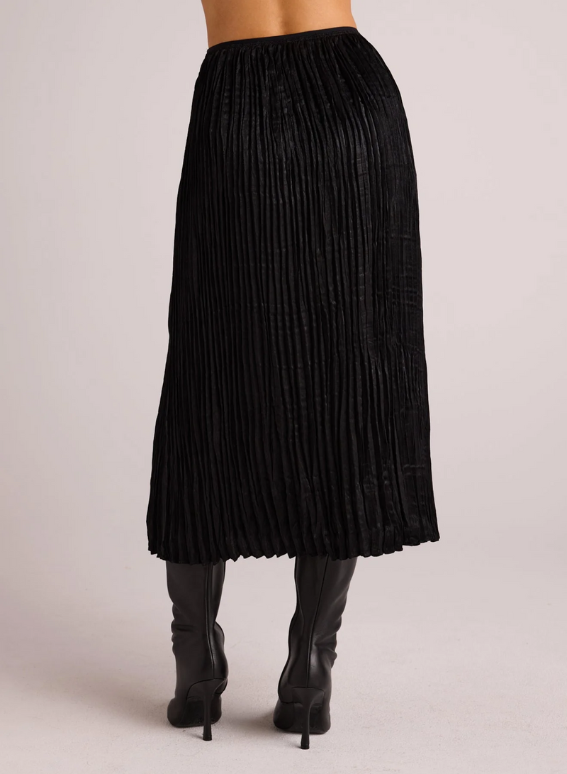 Variegated Pleat Midi Skirt - Black