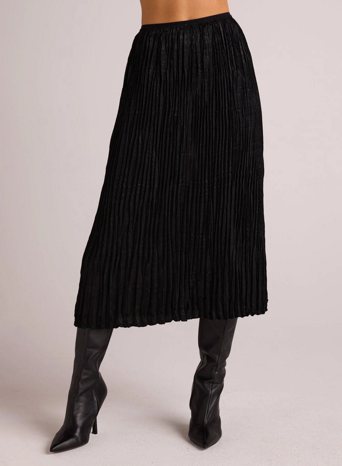 Variegated Pleat Midi Skirt - Black