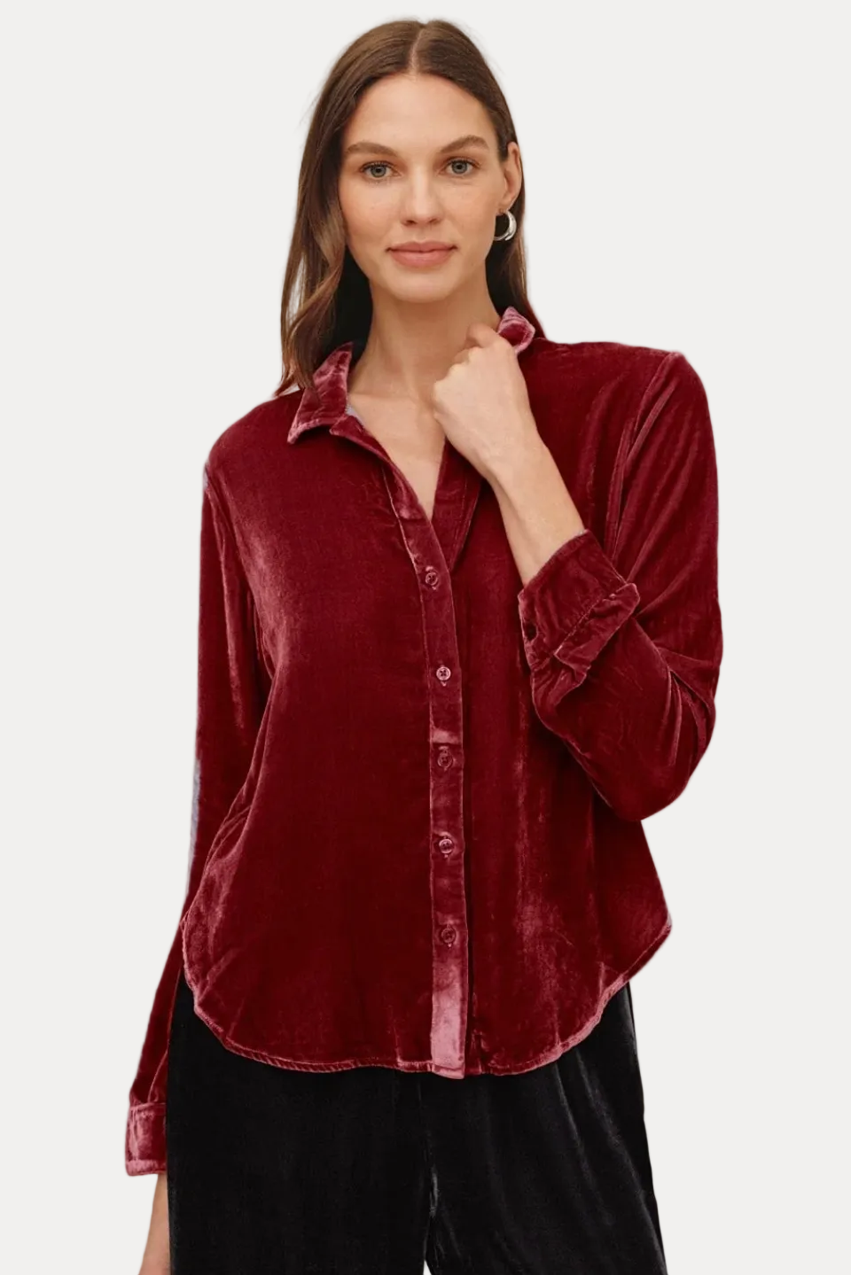 Velvet Long Sleeve Clean Shirt - Bordeaux