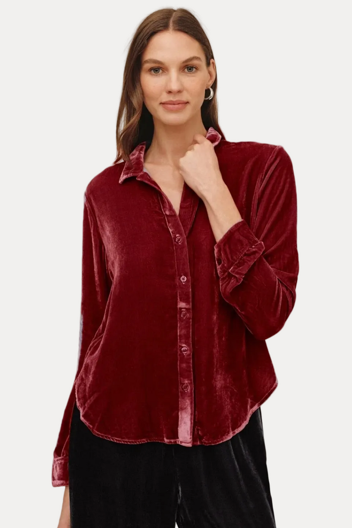 Velvet Long Sleeve Clean Shirt - Bordeaux