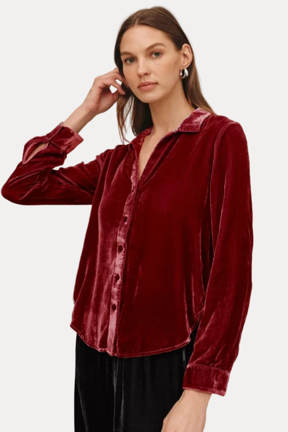 Velvet Long Sleeve Clean Shirt - Bordeaux