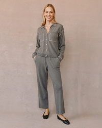 Whip Stitched Pocket Button Down Sweater - Heather Smoke