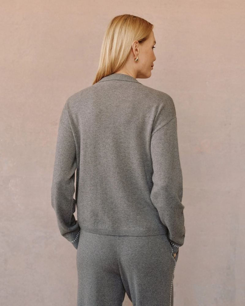 Whip Stitched Pocket Button Down Sweater - Heather Smoke