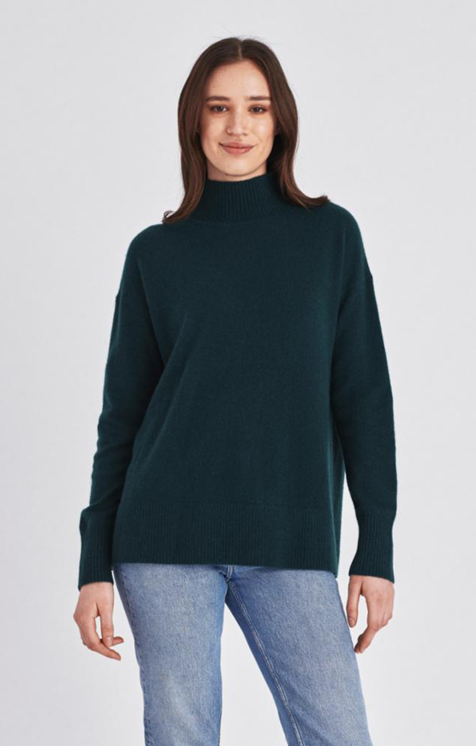 Cashmere Rib Trim Standneck - Cyprus Green