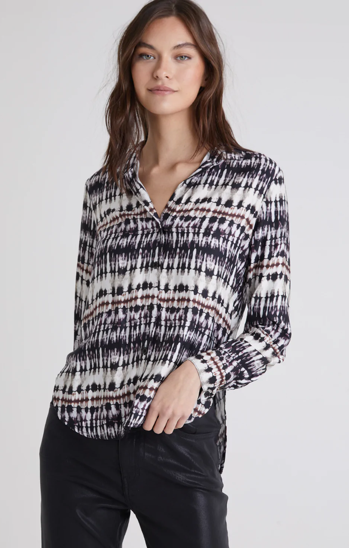 Monterey Flowy Button Down - Rustic Stripe Print