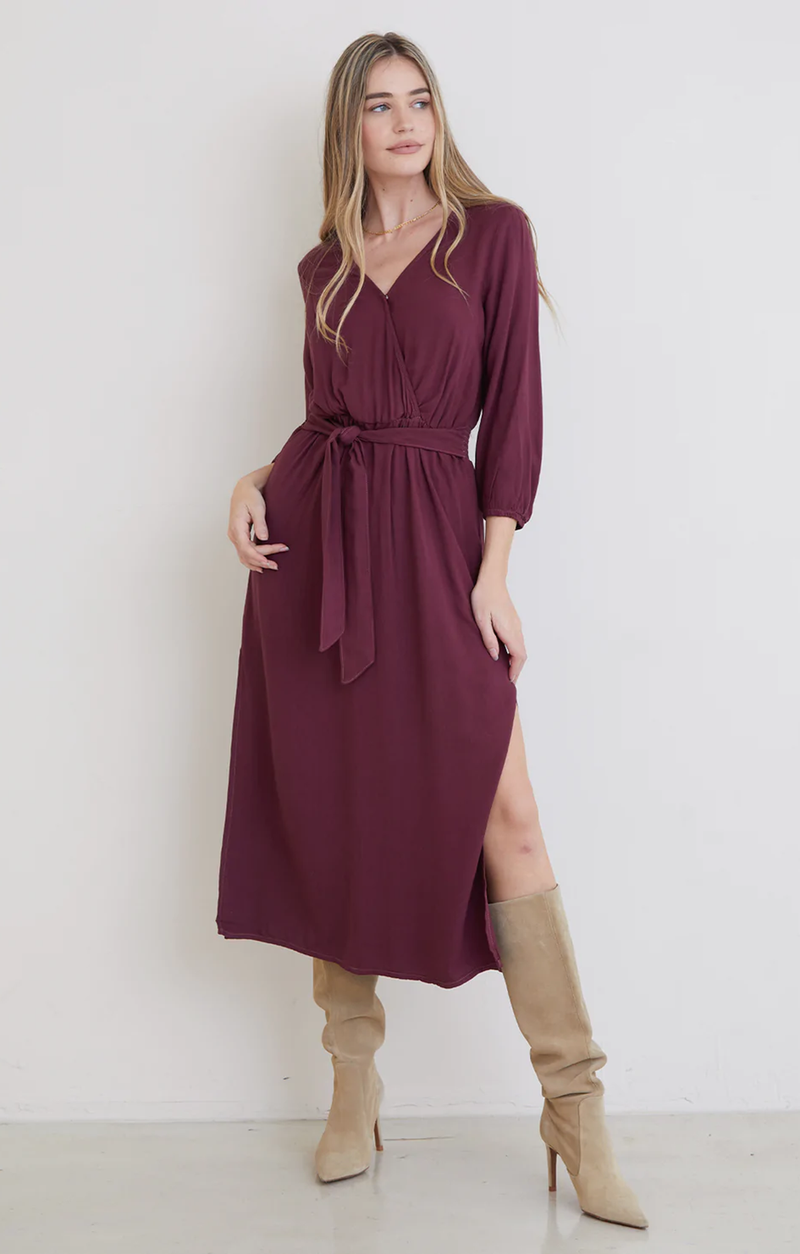 Cross Front Belted Maxi Dress - Wildberry