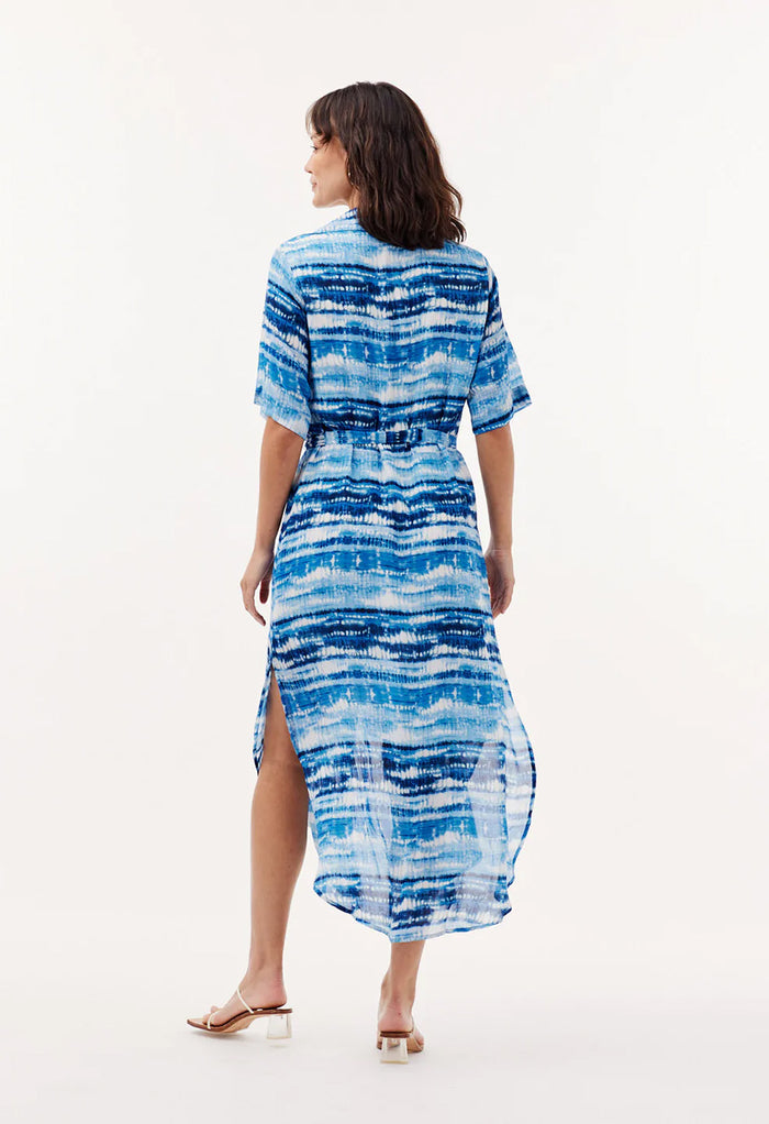 Brielle Maxi Shirt Dress - Blue Shibori Print