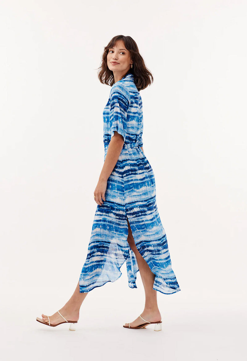 Brielle Maxi Shirt Dress - Blue Shibori Print