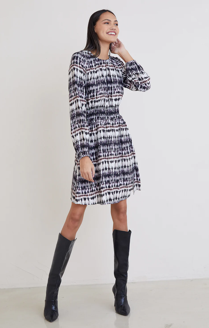 Jules Smocked Mini Dress - Rustic Stripe Print