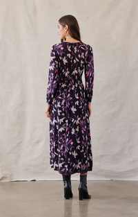 Smocked Back Maxi Dress - Floral Plum Print