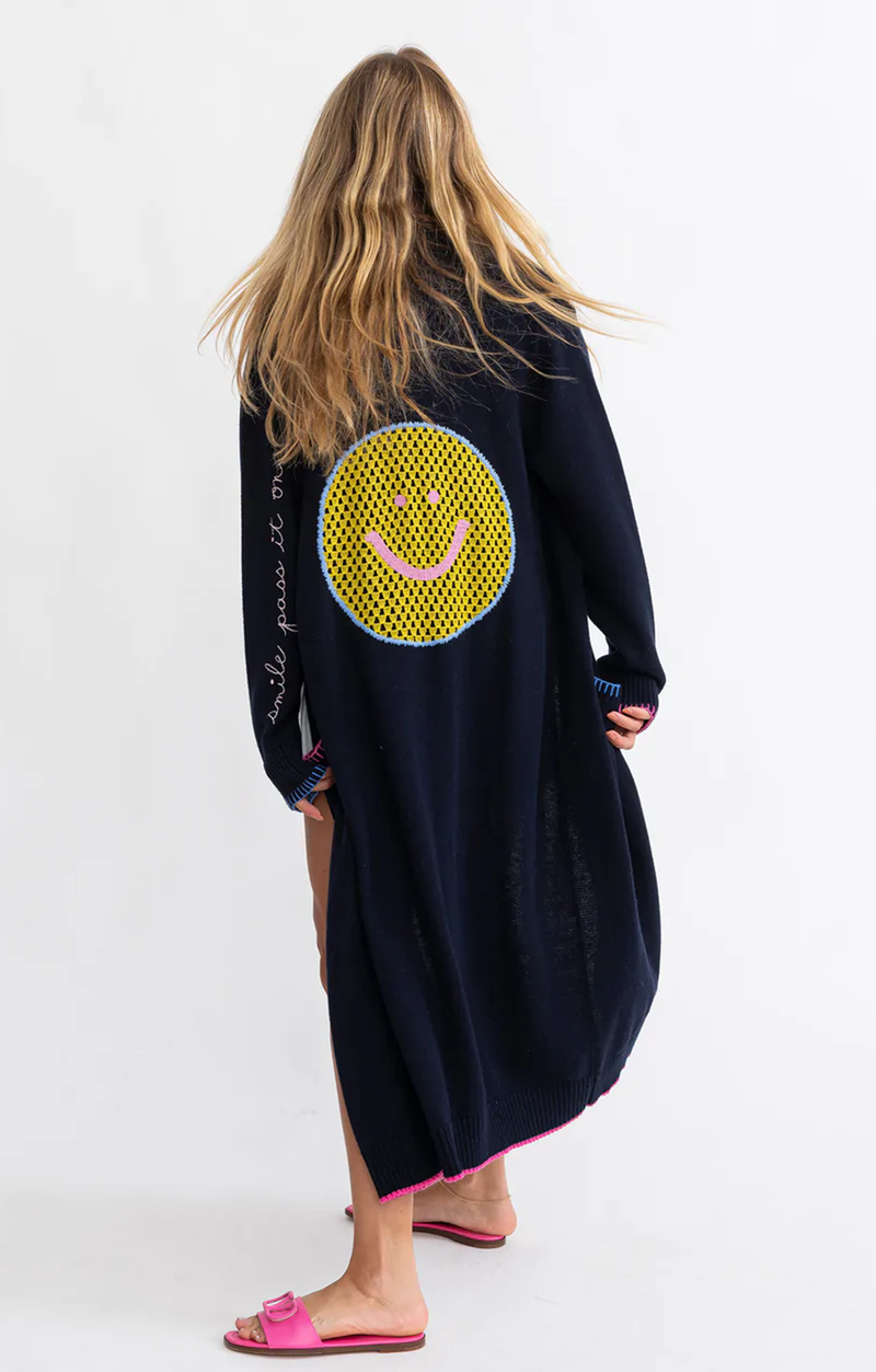 London Super Long Cardigan Crochet Happy - Indigo