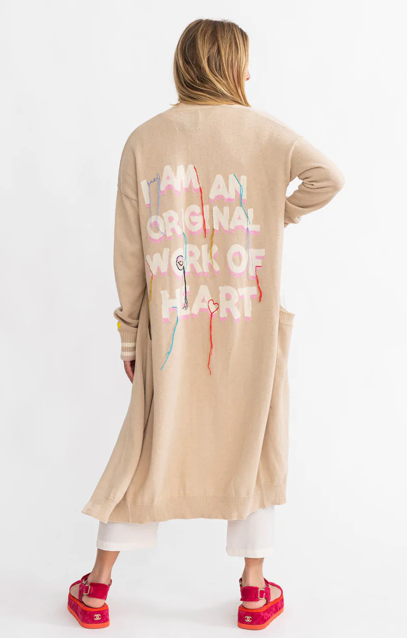 Poppy's Super Long Cardigan I Am An Original - Oatmeal