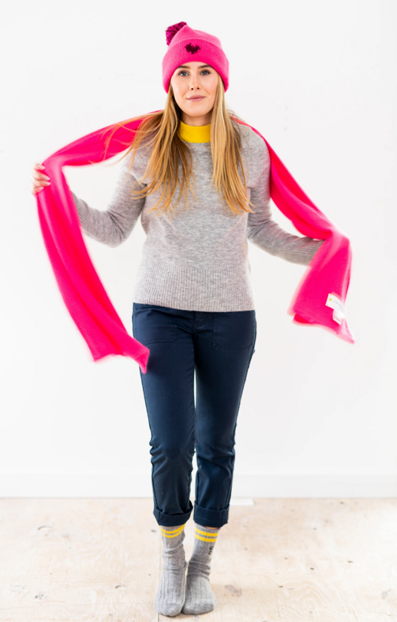 Drippy Heart Cashmere Scarf - Neon Pink
