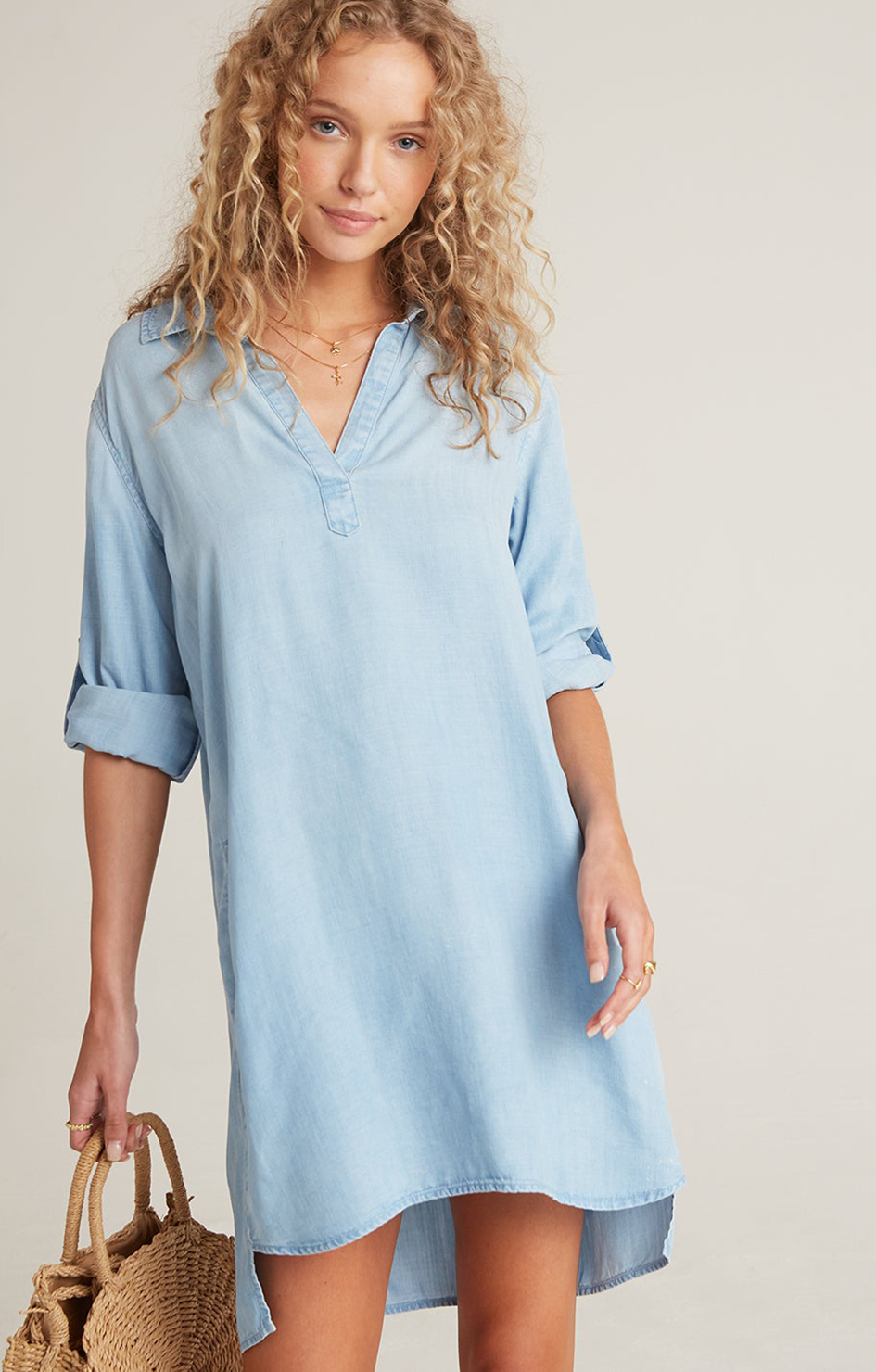 Long Sleeve A-Line Shirt Dress - Sunbleach Wash