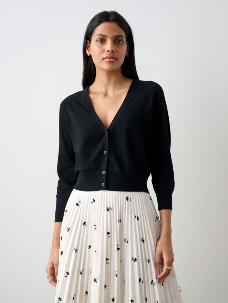 Cropped Linen Gauze VNeck Cardigan - Black