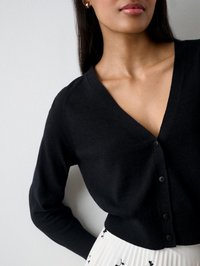 Cropped Linen Gauze VNeck Cardigan - Black