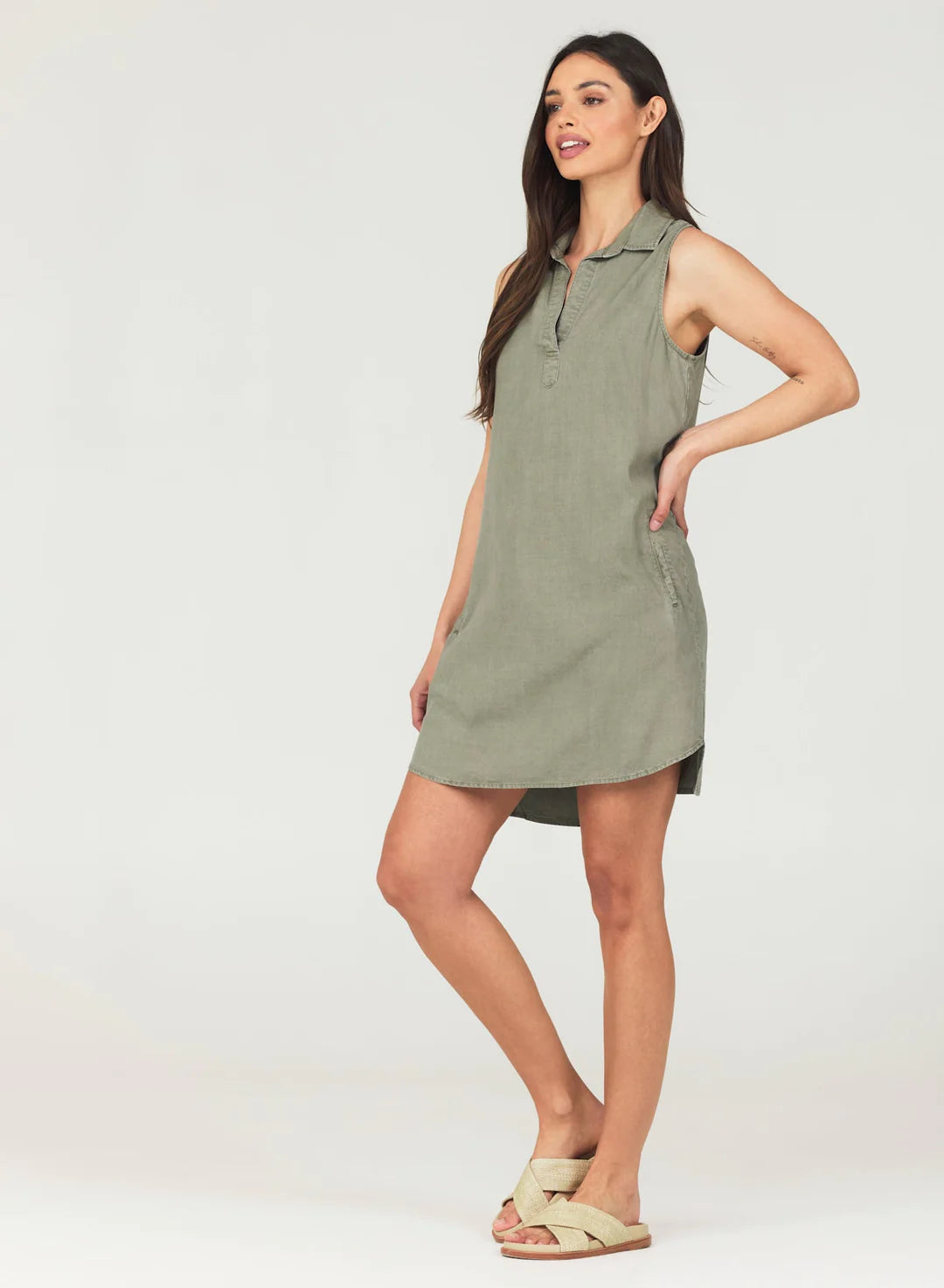 Sleeveless A Line Dress Soft Army